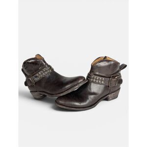 Five Worlds Cordani Serene Studded Cowboy Booties Brown Leather Side Zip 7 1/2